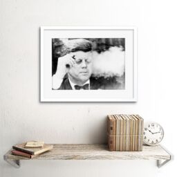 Artery8 President John Kennedy Smoking Cigar JFK Black & White Vintage Photograph Artwork Framed Wall Art Print 12X16 Inch - thumbnail 2