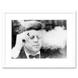 Artery8 President John Kennedy Smoking Cigar JFK Black & White Vintage Photograph Artwork Framed Wall Art Print 12X16 Inch - thumbnail 1