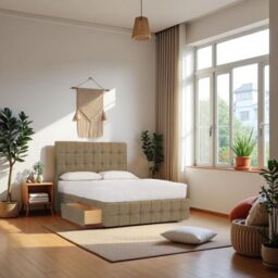 "Knight Sleep Munic Plush Bed Set With Mattress, 2 Drawers Same Side & 24""Headboard in Chocolate - Size: Single" - thumbnail 1