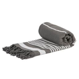 Nicola Spring 100% Cotton Bath Towel Turkish Style Hamman Blanket Bath Sheet - 160 x 90cm in Stone - thumbnail 1