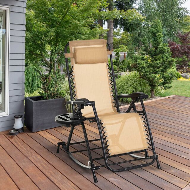 OUTSUNNY Folding Recliner Chair Outdoor Lounge Rocker Zero-Gravity Seat in Beige - image 1