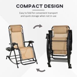 OUTSUNNY Folding Recliner Chair Outdoor Lounge Rocker Zero-Gravity Seat in Beige - thumbnail 4