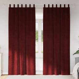 Berkfield Home Blackout Curtains with Hanging Loops 2 pcs Wine Red Velvet - thumbnail 2