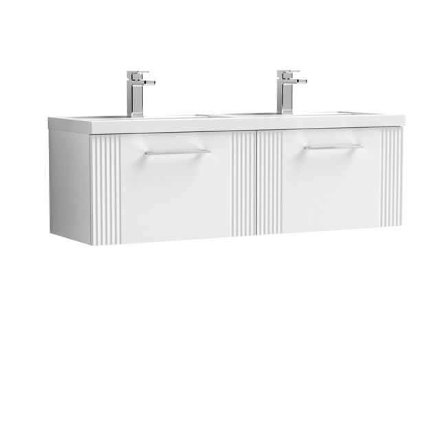 Balterley Wall Hung 2 Drawers Vanity Unit - 2 Polymarble Basin 1200mm, Satin White - image 1