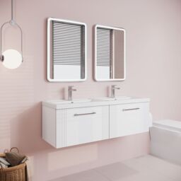 Balterley Wall Hung 2 Drawers Vanity Unit - 2 Polymarble Basin 1200mm, Satin White - thumbnail 4