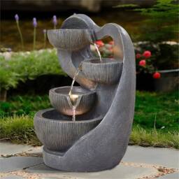 EONLION Electric Waterfall Fountain 4 Bowl Outdoor in Dark Grey - Size: 100 cm