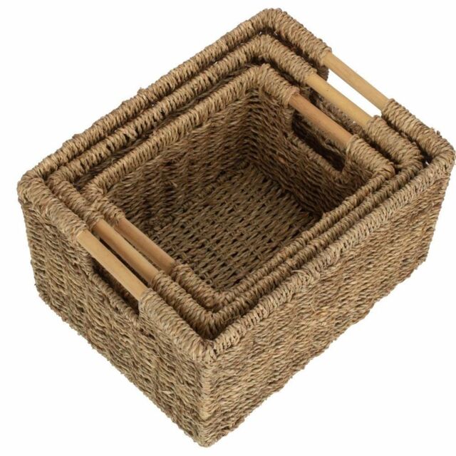 Red Hamper Seagrass Set of 3 Nordic Seagrass Storage Basket in Brown - image 1