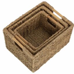 Red Hamper Seagrass Set of 3 Nordic Seagrass Storage Basket in Brown - thumbnail 1