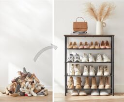 VASAGLE Narrow Shoe Organiser Fabric Shelves Steel Frame Industrial Style in Brown - thumbnail 4