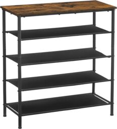 VASAGLE Narrow Shoe Organiser Fabric Shelves Steel Frame Industrial Style in Brown - thumbnail 8
