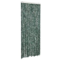 Berkfield Home Fly Curtain Green & White 100x200 cm Chenille - thumbnail 2