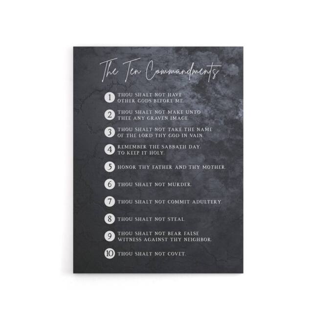 "Artery8 Ten Commandments From God Bible Quote Canvas Wall Art Print in Grey - Size: W18"" x H24""" - image 1