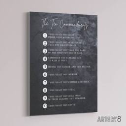 "Artery8 Ten Commandments From God Bible Quote Canvas Wall Art Print in Grey - Size: W18"" x H24""" - thumbnail 2