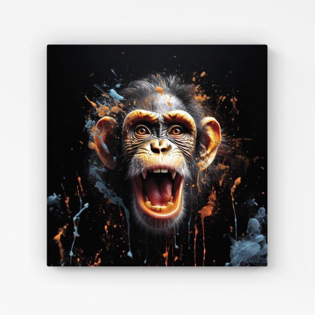 Warren Reed - Designer Monkey Face Splashart Canvas in Orange - Size: w10 inch x h10 inch - image 1