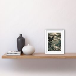 "Artery8 Wall Art Print Raven & Crashing Waves Coastal Sunrise Landscape Artwork Framed 9X7 Inch in White - Size: W7"" x H9""" - thumbnail 2