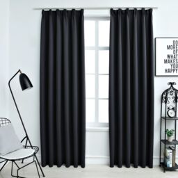 Berkfield Home Blackout Curtains with Hooks 2 pcs Black 140x225 cm - thumbnail 1
