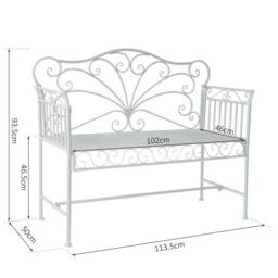 VOGREX Garden 2 Seater Bench Park Seating Outdoor Furniture Chair Decorative in White - thumbnail 2