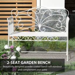 VOGREX Garden 2 Seater Bench Park Seating Outdoor Furniture Chair Decorative in White - thumbnail 4