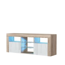 Creative Furniture Pulse TV Unit 145cm - A Stylish & Practical Cabinet with Gloss Doors & LED Lights in Light Oak - thumbnail 5