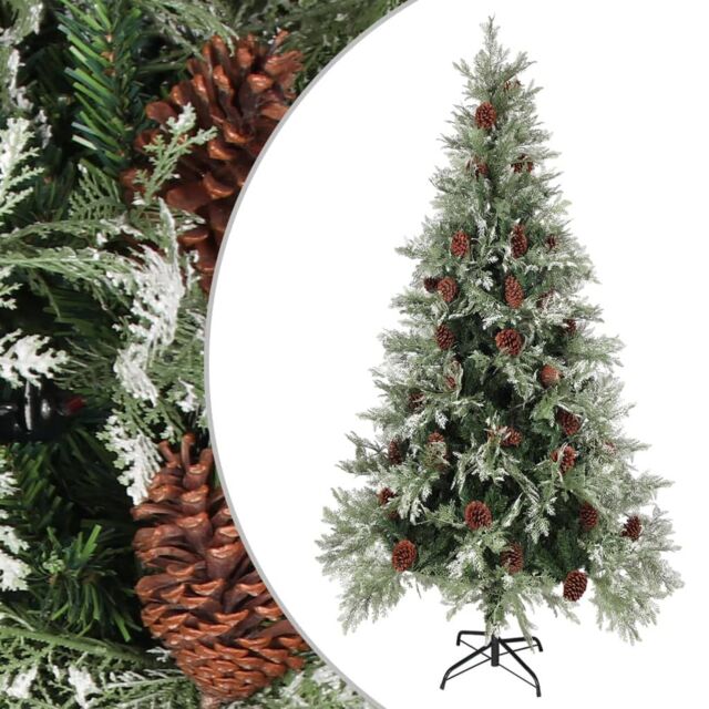 Berkfield Home Christmas Tree with Pine Cones Green & White 225 cm PVC&PE - image 1