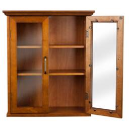 Teamson Home Wall-Mounted Bathroom Cabinet with Glass Doors, Oiled Oak in Tan - thumbnail 4