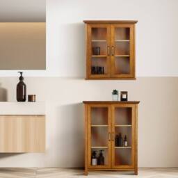 Teamson Home Wall-Mounted Bathroom Cabinet with Glass Doors, Oiled Oak in Tan - thumbnail 3