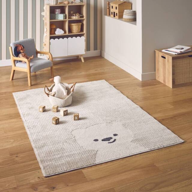 sweeek Children's cream rug, little teddy bear print in Beige - Size: 80 cm x 150 cm - image 1
