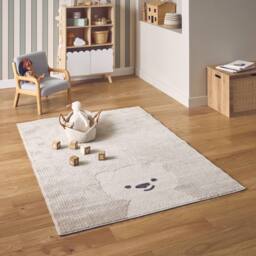 sweeek Children's cream rug, little teddy bear print in Beige - Size: 80 cm x 150 cm - thumbnail 1