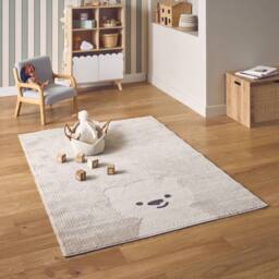 sweeek Children's cream rug, little teddy bear print in Beige - Size: 80 cm x 150 cm - thumbnail 3