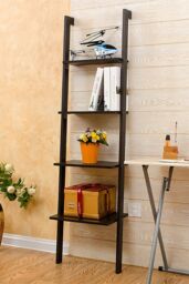 Living and Home 4-Tier Industrial Ladder Shelf Bookcase Rack Bookshelf Wooden Storage Unit Plant Stand in Black - thumbnail 4