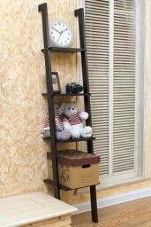Living and Home 4-Tier Industrial Ladder Shelf Bookcase Rack Bookshelf Wooden Storage Unit Plant Stand in Black - thumbnail 2