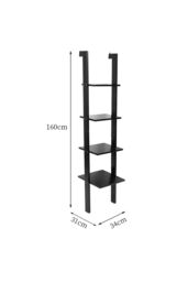 Living and Home 4-Tier Industrial Ladder Shelf Bookcase Rack Bookshelf Wooden Storage Unit Plant Stand in Black - thumbnail 6