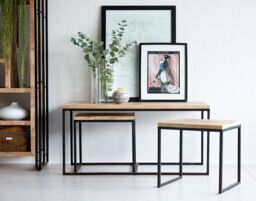 IH Design Franciscan Upcycled Industrial Vintage Mintis Coffee Table Set in Brown - thumbnail 2