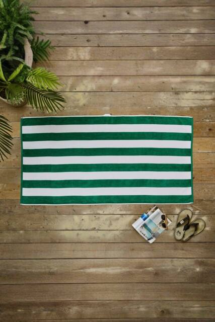 Deyongs Cabana Bay Supersoft 100% Cotton Woven Stripe Large Beach Towel 80x165cm in Green - Size: 80x165 cm - image 1