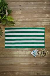 Deyongs Cabana Bay Supersoft 100% Cotton Woven Stripe Large Beach Towel 80x165cm in Green - Size: 80x165 cm
