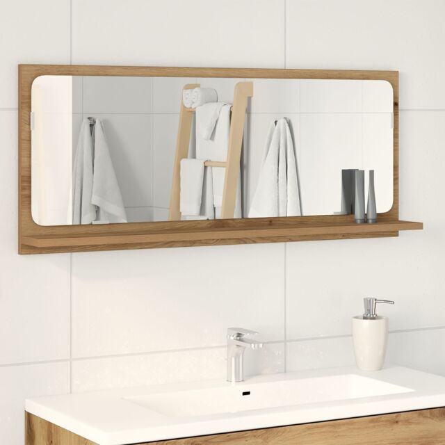 Berkfield Home Bathroom Mirror - Handmade Oak, 90x10.5x37 cm, Made from Engineered Wood in Brown - Size: 90x10.5x37 cm - image 1