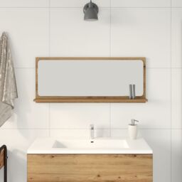 Berkfield Home Bathroom Mirror - Handmade Oak, 90x10.5x37 cm, Made from Engineered Wood in Brown - Size: 90x10.5x37 cm - thumbnail 4