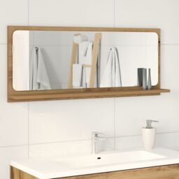 Berkfield Home Bathroom Mirror - Handmade Oak, 90x10.5x37 cm, Made from Engineered Wood in Brown - Size: 90x10.5x37 cm - thumbnail 1