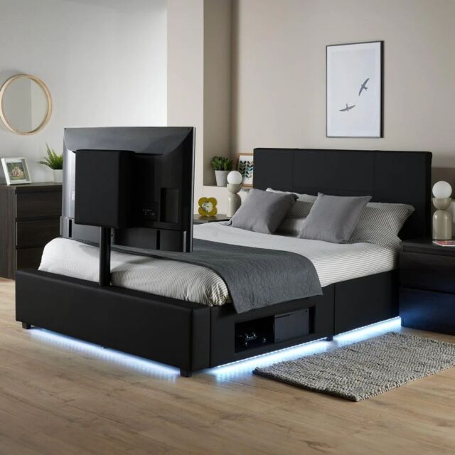 X Rocker AVA Upholstered TV Bed with Underbed Storage & LED Lights in Black - Size: Single - image 1