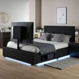X Rocker AVA Upholstered TV Bed with Underbed Storage & LED Lights in Black - Size: Single