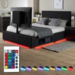 X Rocker AVA Upholstered TV Bed with Underbed Storage & LED Lights in Black - Size: Single - thumbnail 2