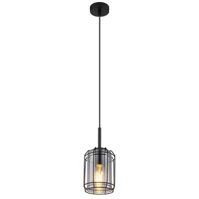 Netlighting Kammi Wire Frame Pendant Matt Black Smoke Glass Shade 1x E27 - image 1