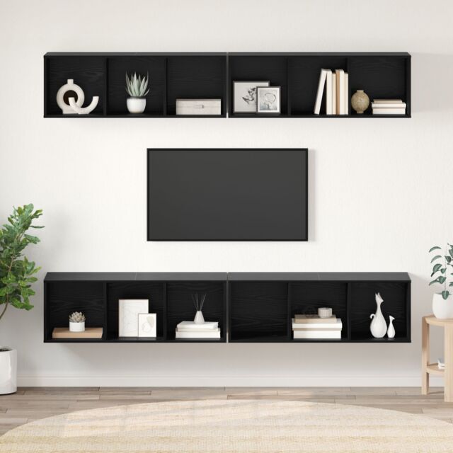 Berkfield Home Wall TV Cabinet with Shelf Wall-mounted with Storage 4 pcs Black oak 37 x 37 x 107.5 cm - image 1