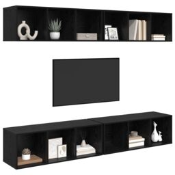 Berkfield Home Wall TV Cabinet with Shelf Wall-mounted with Storage 4 pcs Black oak 37 x 37 x 107.5 cm - thumbnail 3