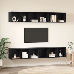 Berkfield Home Wall TV Cabinet with Shelf Wall-mounted with Storage 4 pcs Black oak 37 x 37 x 107.5 cm - thumbnail 4