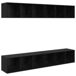 Berkfield Home Wall TV Cabinet with Shelf Wall-mounted with Storage 4 pcs Black oak 37 x 37 x 107.5 cm - thumbnail 2