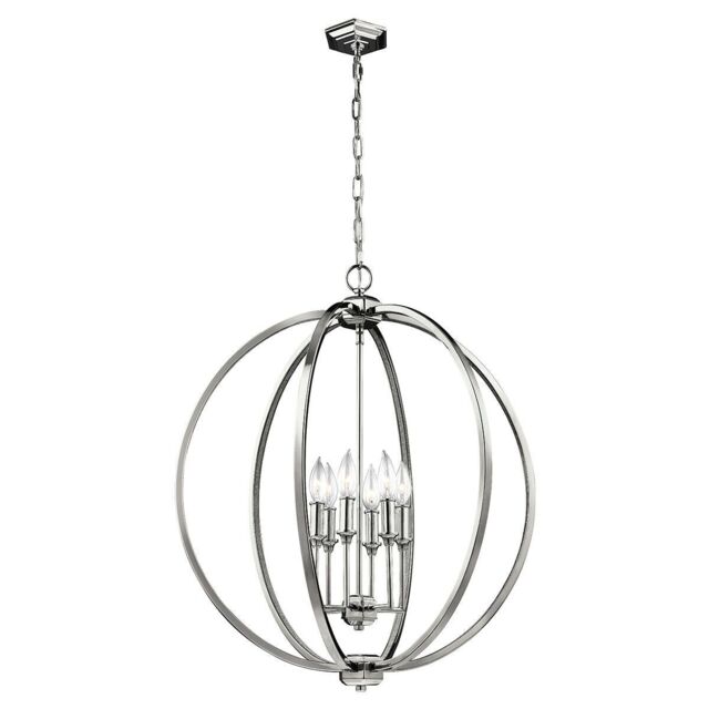 Loops 6 Bulb Ceiling Pendant Light Fitting Highly Polished Nickel LED E14 60W in Metallics