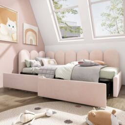 Matteo Upholstered Bed Daybed With Drawers Storage, 3FT Single Sofa Bed in Pink - thumbnail 9