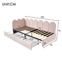 Matteo Upholstered Bed Daybed With Drawers Storage, 3FT Single Sofa Bed in Pink - thumbnail 2
