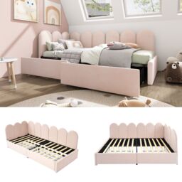 Matteo Upholstered Bed Daybed With Drawers Storage, 3FT Single Sofa Bed in Pink - thumbnail 4